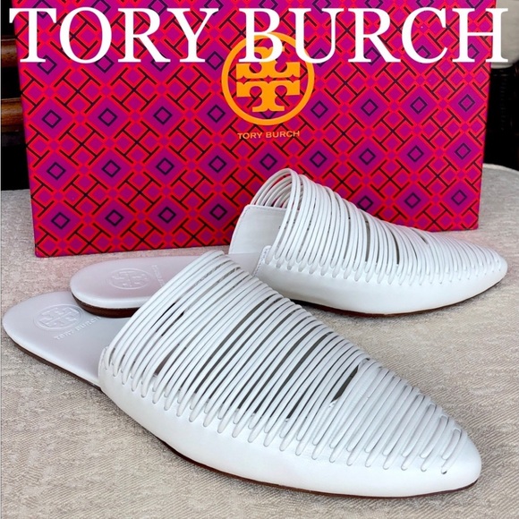 Tory Burch Shoes - TORY BURCH Sienna flat slide leather mules white size 7